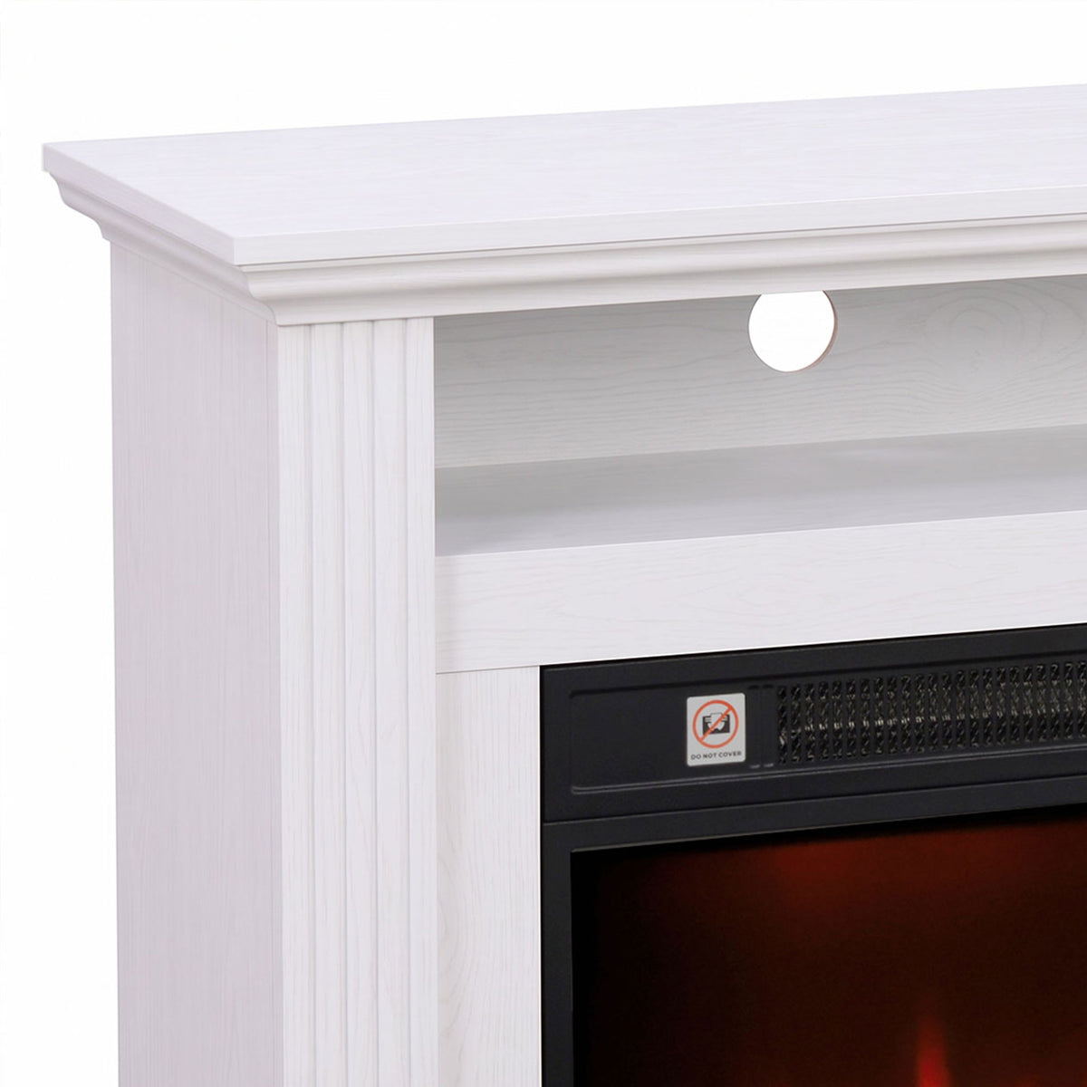 Cheminée Électrique 1800 W, Effet Flamme à 3 Niveaux de Luminosité, Fausse Cheminée avec Manteau, Effet Bois Blanc