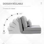 Chauffeuse canapé-lit convertible fauteuil 1 place avec 1 coussin avec dossier réglable, gris clair