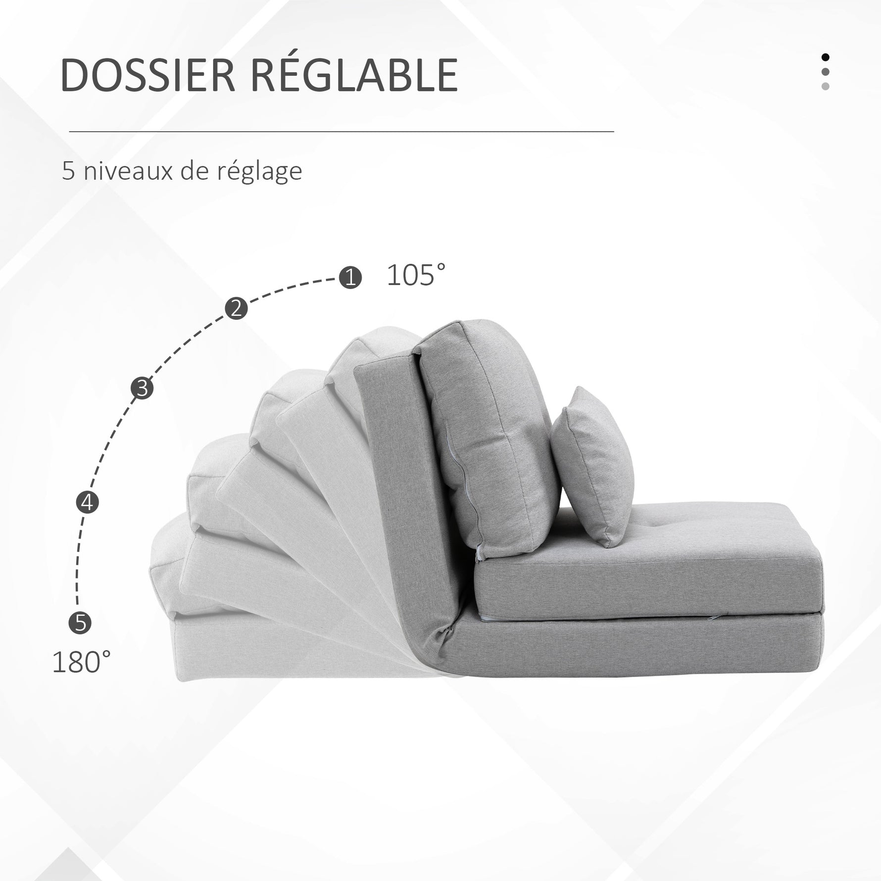 Chauffeuse canapé-lit convertible fauteuil 1 place avec 1 coussin avec dossier réglable, gris clair