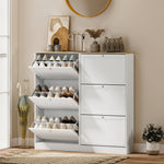 Scarpiera stile scandinavo 3 ante a ribalta 18 paia di scarpe 60 x 23,5 x 115 cm bianco effetto legno