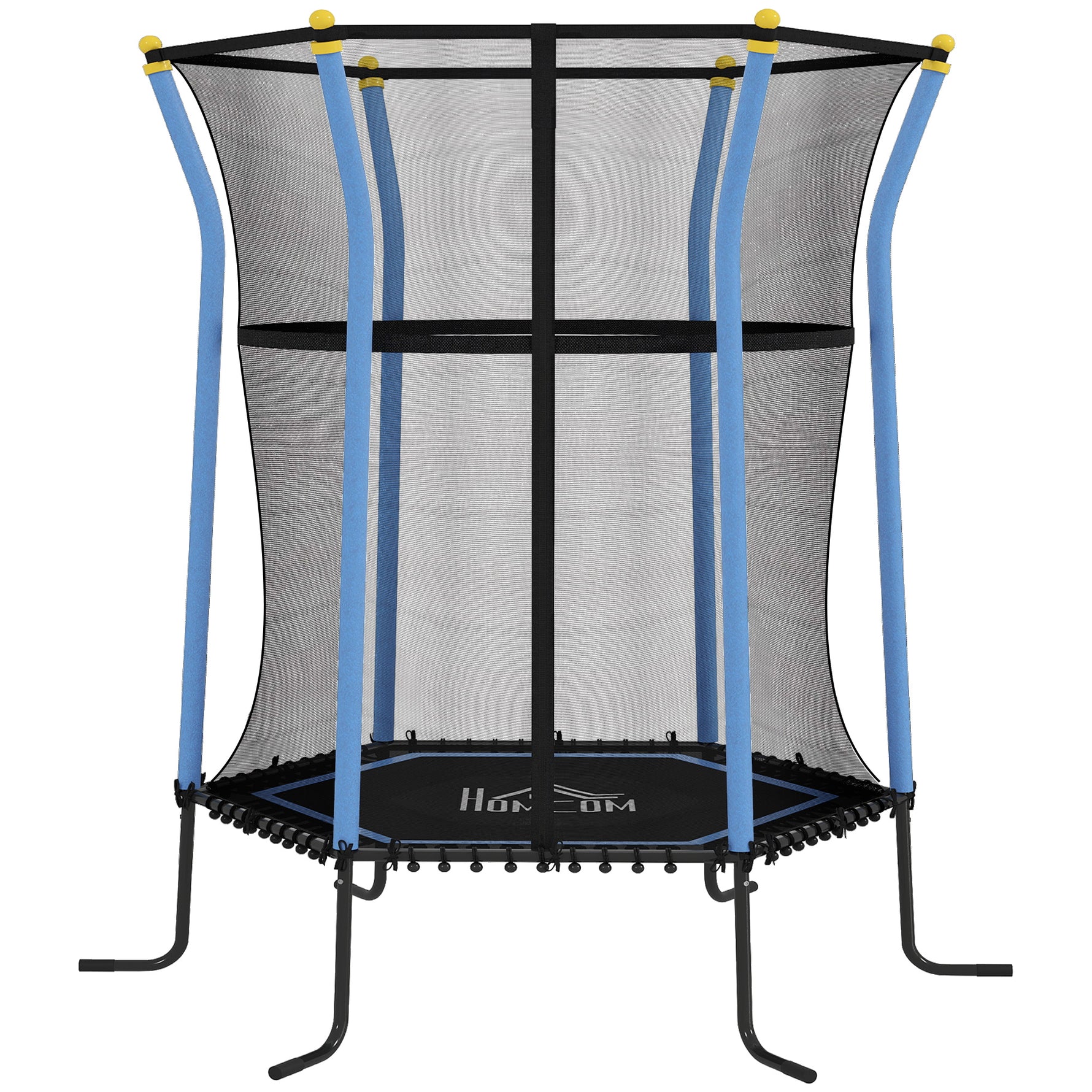 Trampoline pour enfant 1,22 x 1,11 x 1,9 m filet de sécurité porte zippée 6 poteaux rembourrés inclus bleu noir