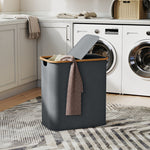 Panier à linge double pliable 80 L corbeille à linge sale avec couvercle, poignées rainurées, gris