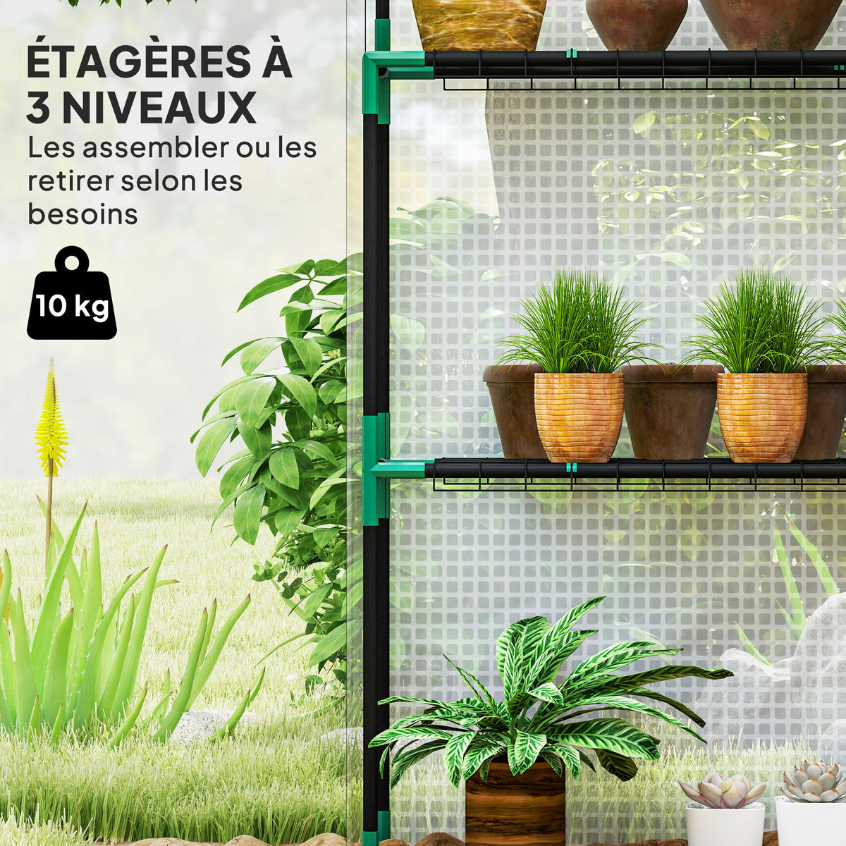 Serre de jardin avec 1 porte 1 fenêtre étagères 3 niveaux pour Légumes Plantes Fleurs Bâche PE 143 x 74 x 190 cm blanc