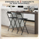 Lot de 2 tabourets de bar pliables avec dossier et repose-pieds, cadre en acier, 87 cm de haut, noir