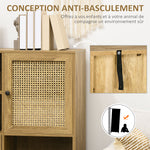 Buffet meuble de rangement armoire haut aspect bois et cannage design 2 portes - dim. 90L x 32,5l x 120H cm