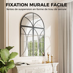Miroir mural arqué 80 x 120 cm, lot de 3 pièces, miroir verrière en forme de fenêtre, verre trempé et métal, noir