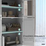 Buffet de cuisine armoire multi-rangements 2 placards, portes en verre, 4 étagères en bois blanc