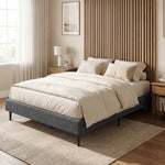Sommier Tapissier 140x190 cm, Cadre de Lit avec Revêtement en Chenille, 10 Lattes Bois, 9 Pieds Stables, Gris