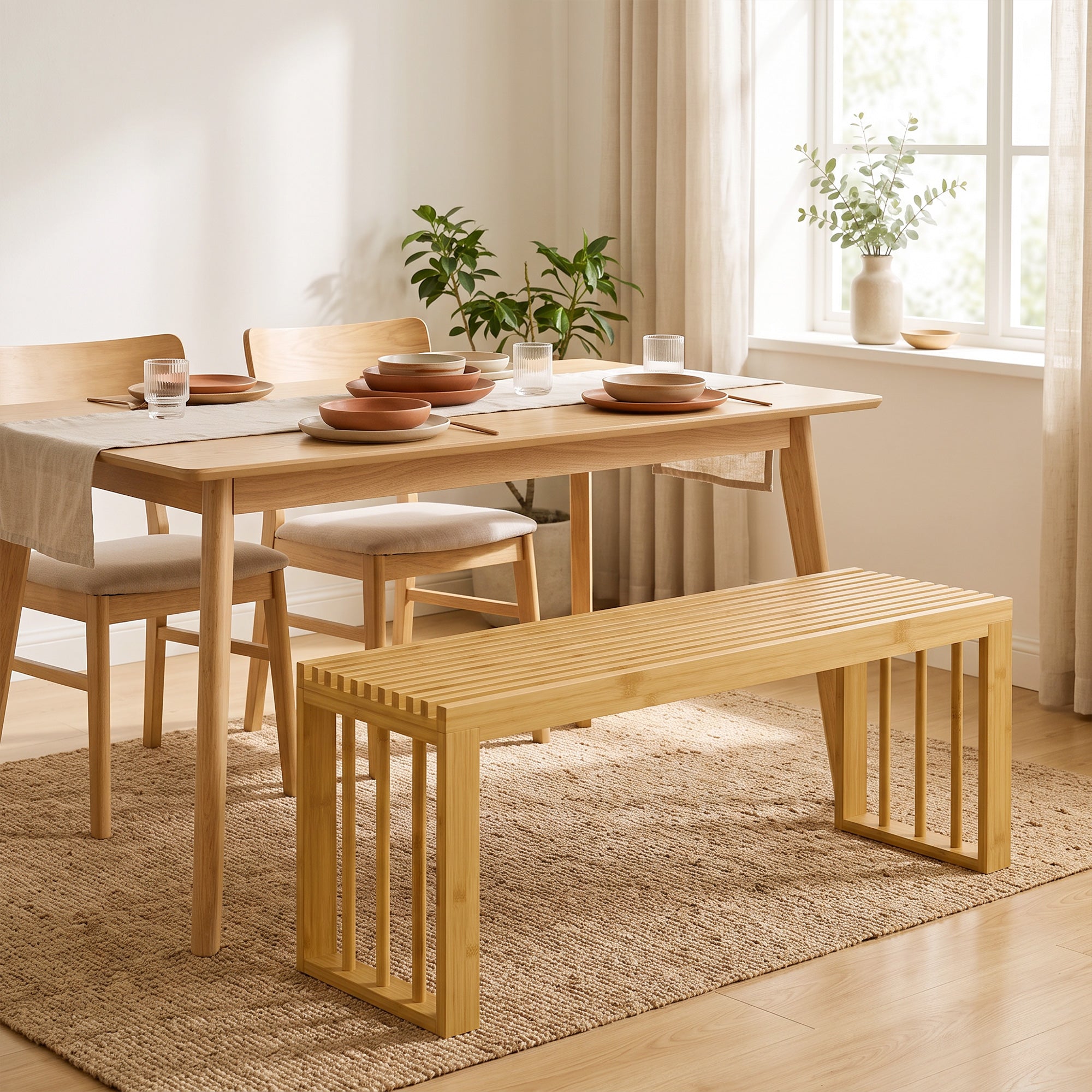 Panca portascarpe in bambù, panca da ingresso senza schienale, seduta in legno traforato, 90 x 33 x 43 cm, legno naturale