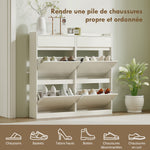 Meuble à chaussures 8 paires avec 2 tiroirs coulissants et 4 tiroirs rabattables, 98 x 19,2 x 95,3 cm, blanc