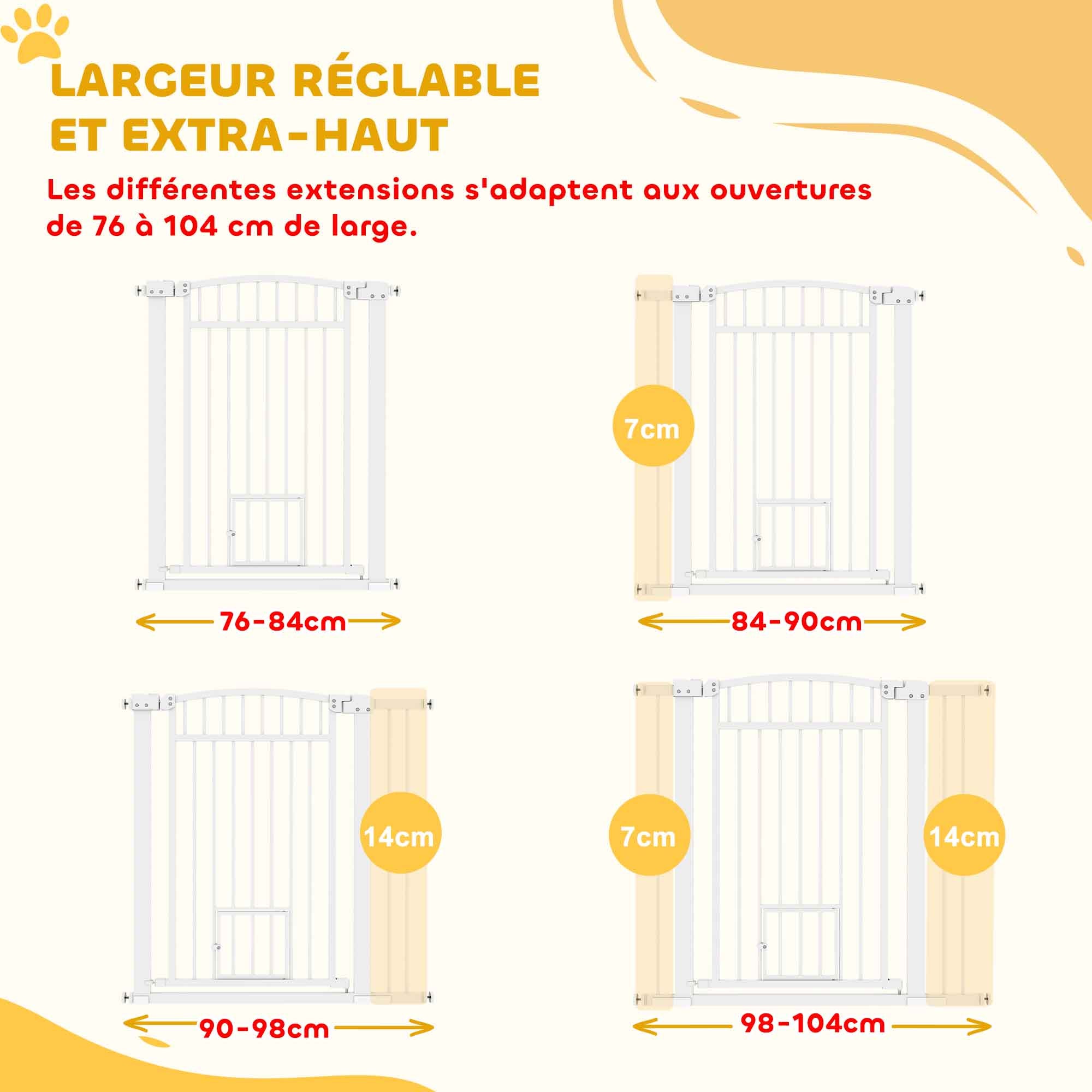 Barrière de sécurité chien système de double verrouillage montage par pression ou perçage largeur 76-104 cm blanc