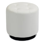 Repose pied salon pivotant à 360°, ottoman rond rembourré en PU avec base en acier, Ø 45,5 x 44,5 cm, blanc