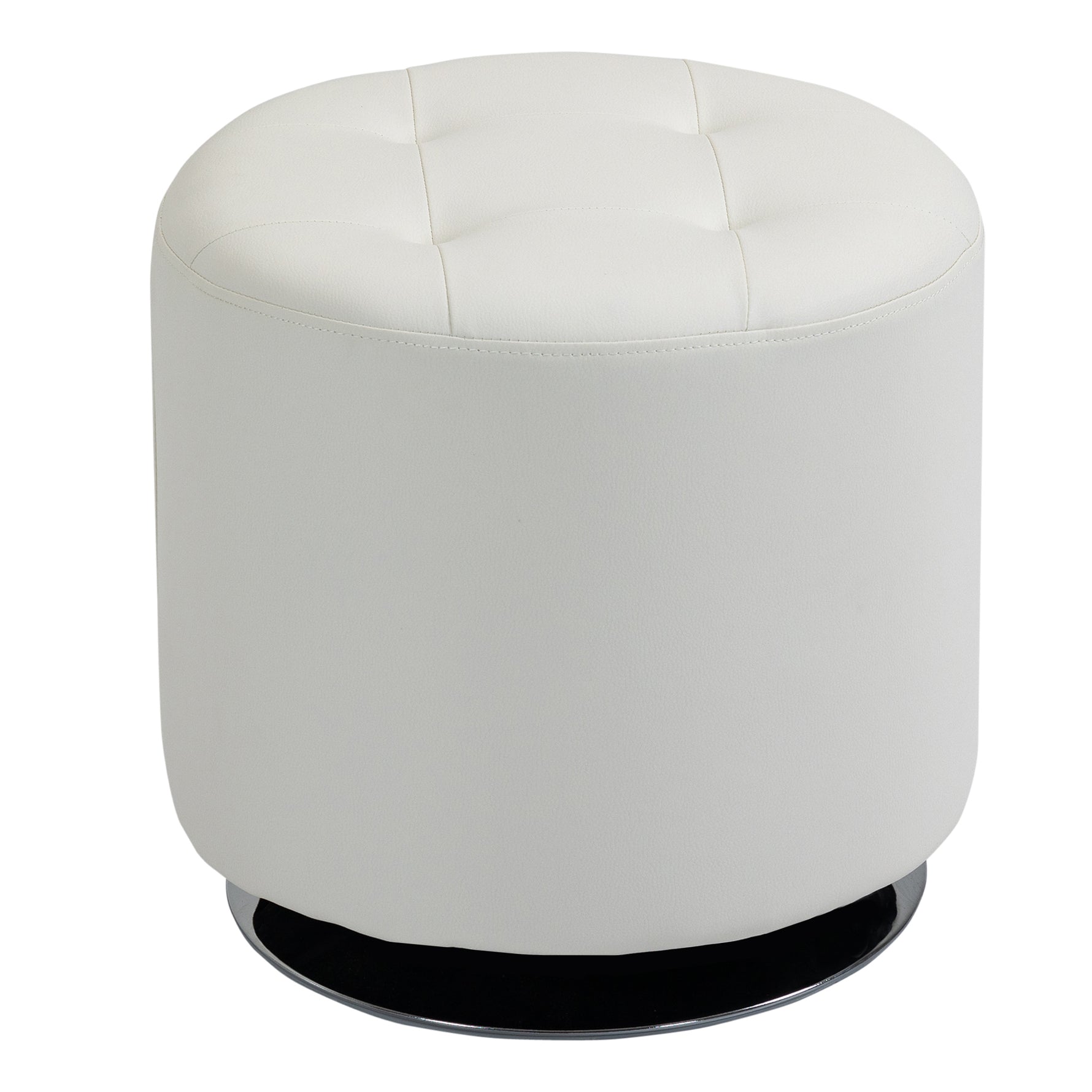 Repose pied salon pivotant à 360°, ottoman rond rembourré en PU avec base en acier, Ø 45,5 x 44,5 cm, blanc