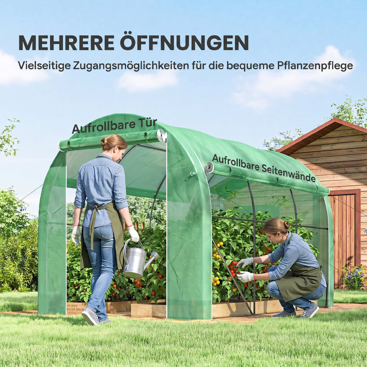 Serra a tunnel da giardino 6 m² 3 x 2 m con 1 porta + 2 pareti laterali avvolgibili con cerniera, 6 finestre, verde
