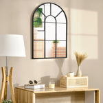 Miroir mural arqué 91 x 60 cm, miroir verrière arche style industriel, miroir de fenêtre arqué avec cadre métallique, pour salon, chambre, couloir, noir