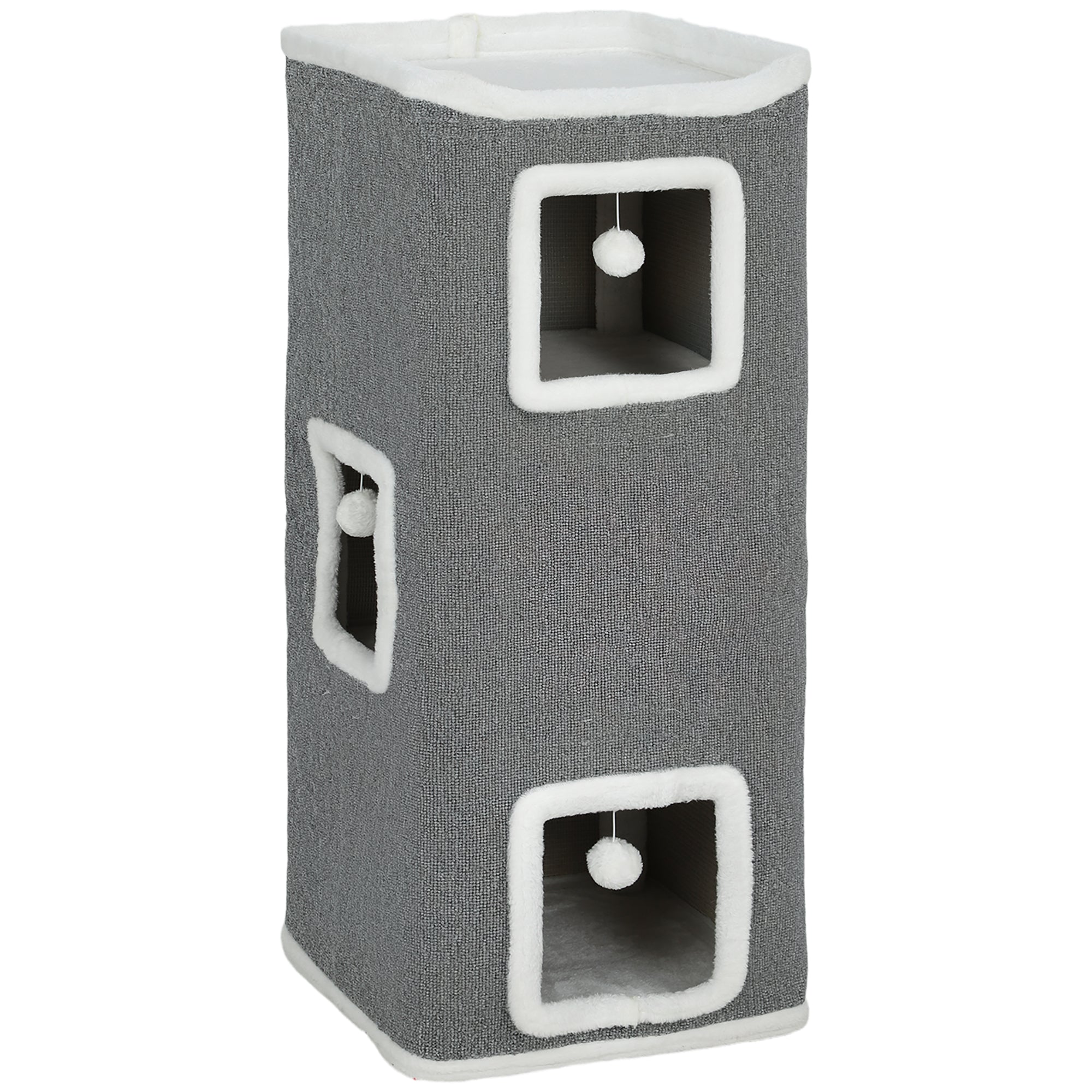 Tour pour chat 4 niveaux, arbre à chat stable boules de jeu plateforme supérieure bord en peluche, 41x 41 x 100 cm, gris