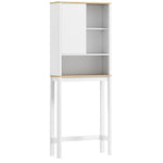 Meuble de rangement au-dessus des toilettes avec porte cannelée, compartiments, étagère réglable, 65x25x170cm, blanc