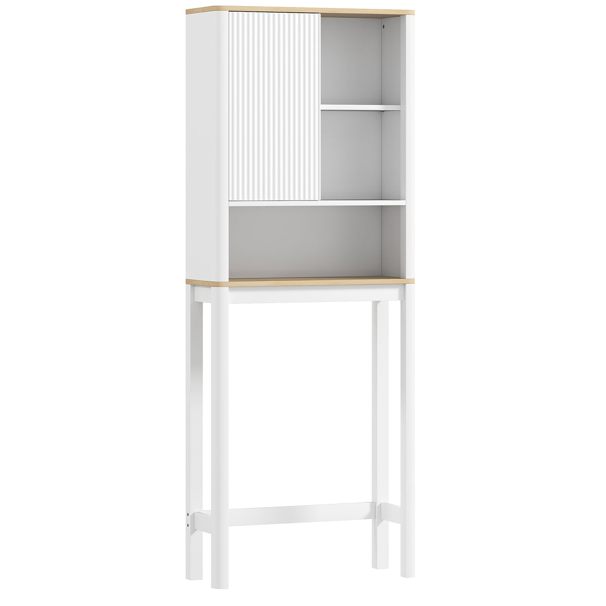 Meuble de rangement au-dessus des toilettes avec porte cannelée, compartiments, étagère réglable, 65x25x170cm, blanc