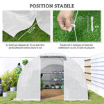 Serre de jardin tunnel 13,5 m² 6 fenêtres, porte zippée enroulable châssis acier galvanisé, bâche PE 4,5 x 3 x 2 m blanc