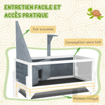 Maison pour tortues terrarium tortue terrestre sur pieds 2 zones toit ouvrant zone interactive 84,5 x 47,5 x 90 cm gris