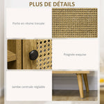 Buffet meuble de rangement armoire haut aspect bois et cannage design 2 portes - dim. 90L x 32,5l x 120H cm