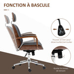 Fauteuil de bureau, chaise de bureau avec appui-tête amovible hauteur réglable et fonction de bascule, 66x65x125cm, noir