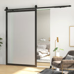 244 CM quincaillerie de porte coulissante sans perçage kit de rail pour porte de grange simple en acier noir