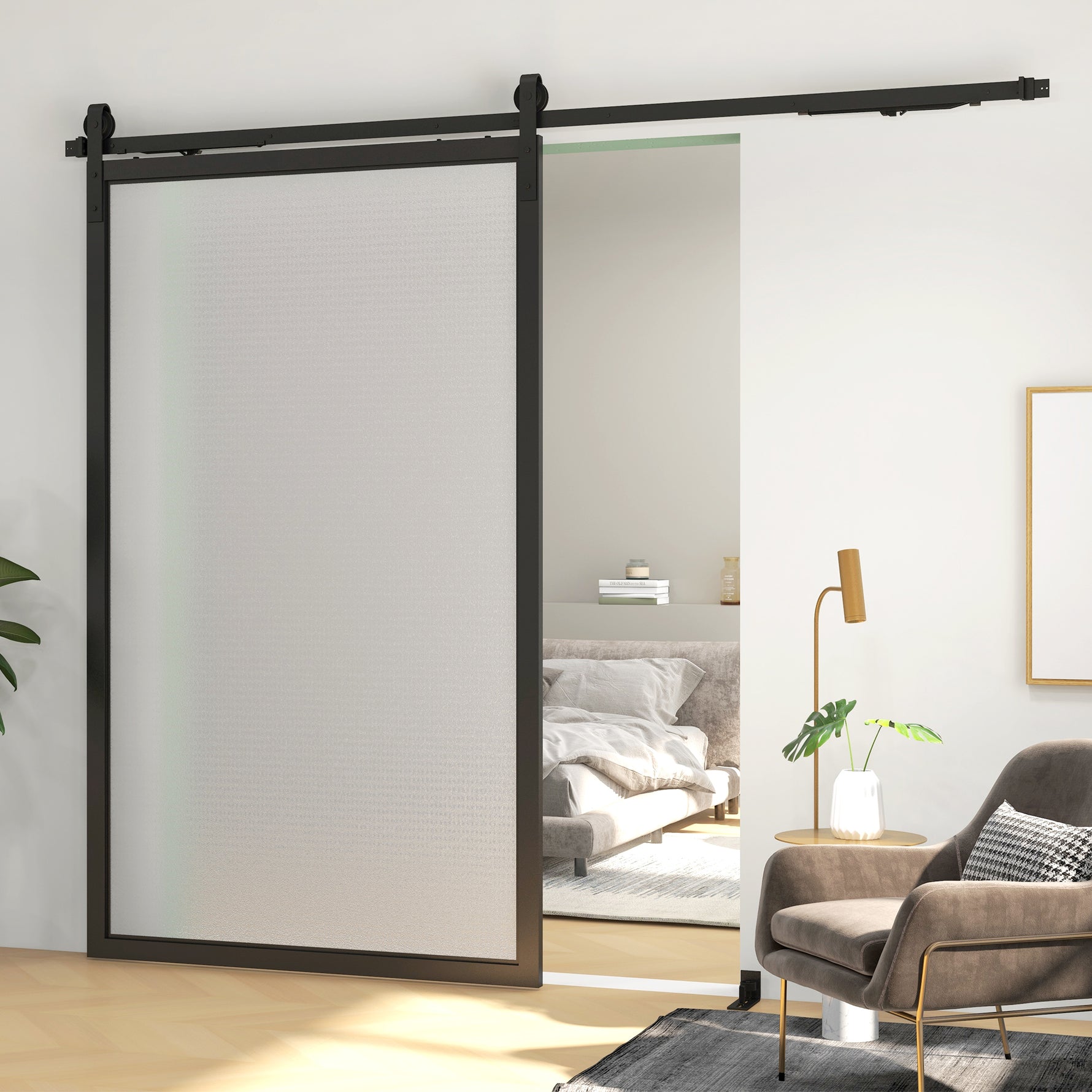 244 CM quincaillerie de porte coulissante sans perçage kit de rail pour porte de grange simple en acier noir