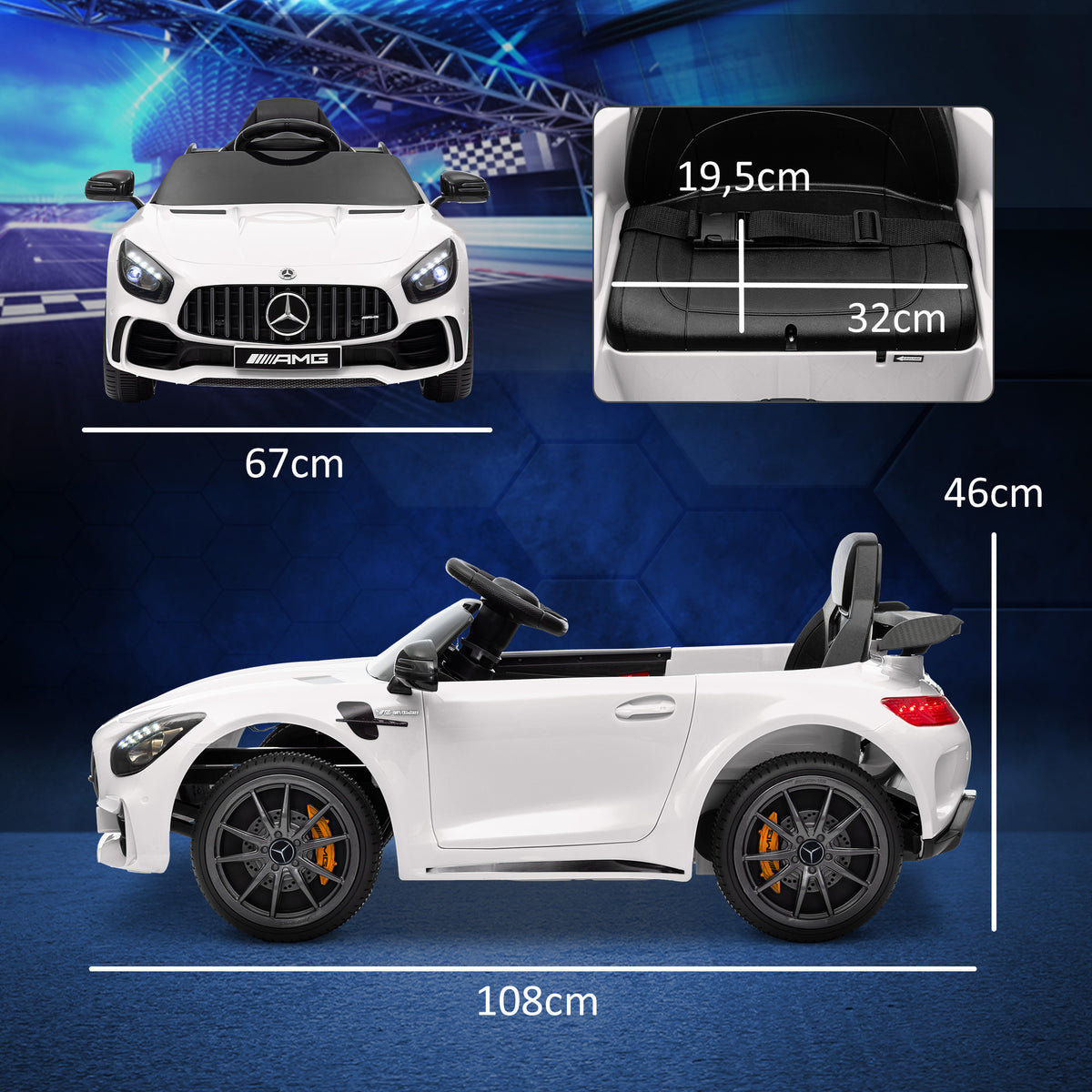 Voiture électrique enfants sous licence Mercedes-Benz AMG GTR 12V télécommande 2,4G max. 5 km/h 108 x 67 x 46 cm blanc