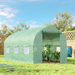Serre tunnel de jardin 8m², serre de jardin tunnel avec 1 porte et 6 fenêtres, bâche PE 140g/m² 400x200x200cm vert