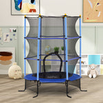 Trampoline Enfant Ø 1,63 × 1,9H m Filet de sécurité Porte zipée Couvre-Ressorts 6 poteaux rembourrés Inclus Bleu