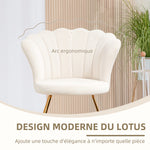 Fauteuil coquillage chaise coiffeuse fauteuil en velours fauteuil de salon avec pieds en acier 69 x 64 x 80 cm crème