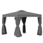 Tonnelle de jardin extérieur 3 x 3 m, barnum avec toit double, rideaux et moustiquaire, cadre en aluminium, gris foncé
