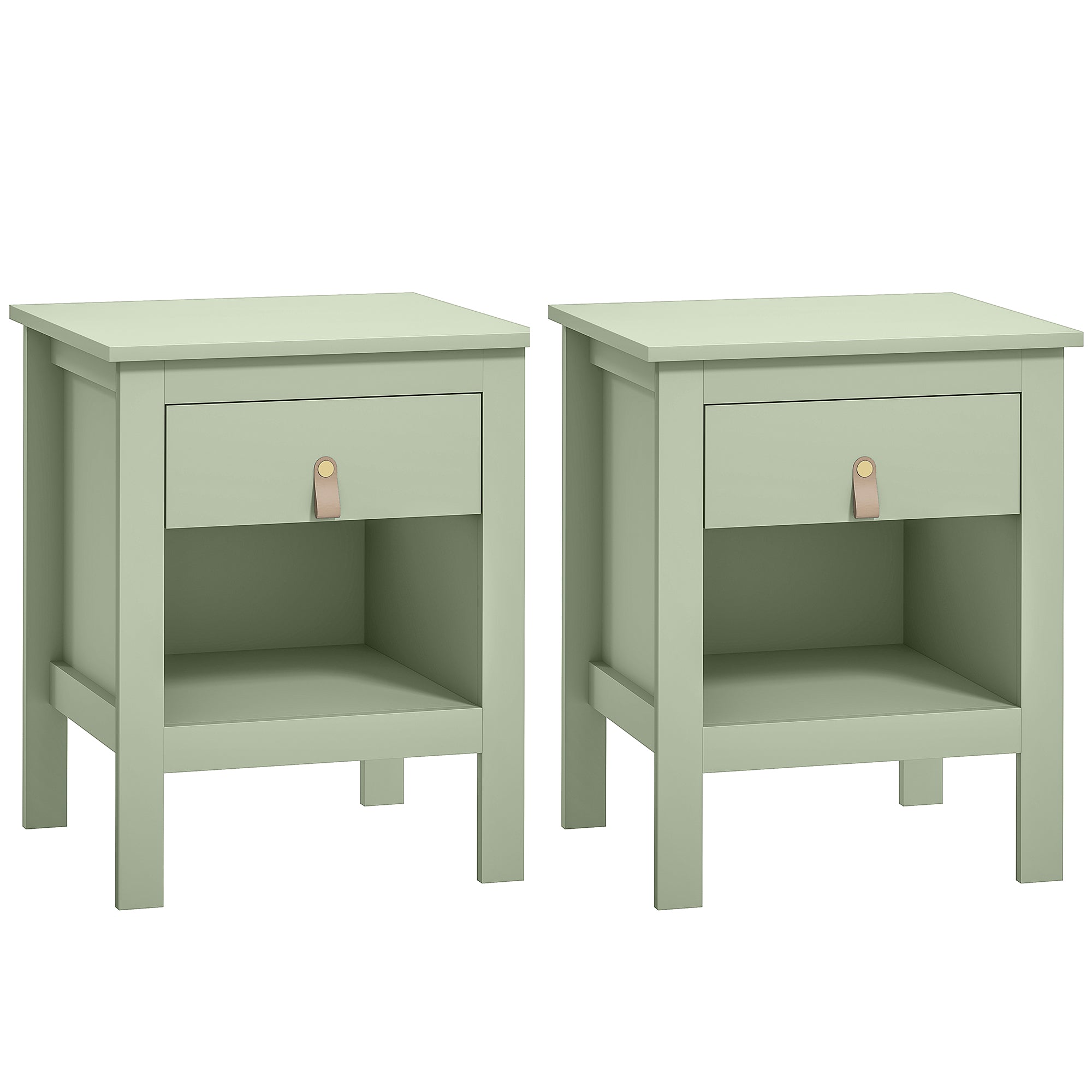 Set di 2 comodini con cassetto e vano a giorno, 45 x 40 x 55 cm, verde