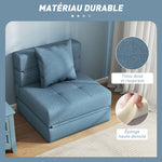 Chauffeuse canapé-lit convertible fauteuil 1 place avec 1 coussin déhoussable, tissu bleu foncé