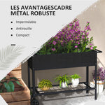 Jardinière sur Pieds Potager dim. 109L x 39l x 80H cm étagère 2 Roues + Insert d'irrigation métal Noir