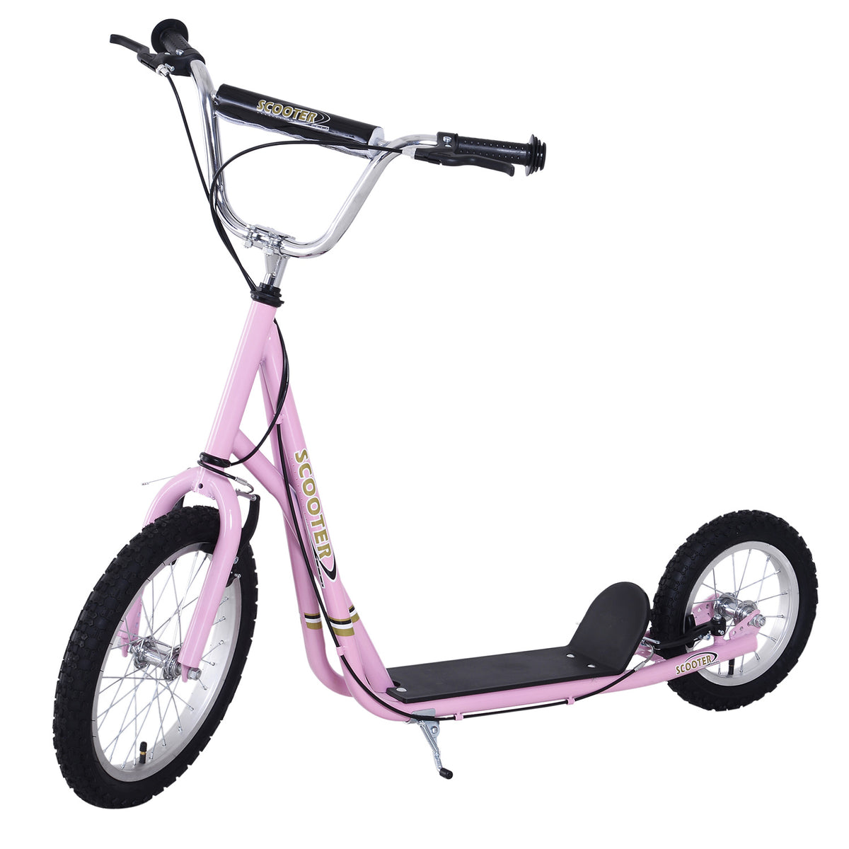 Kinderroller ab 5 Jahren, große Reifen, verstellbarer Lenker, Griffe, Bremsen und Ständer, Stahl, Pink
