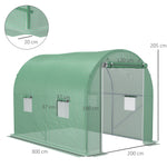 Serre de Jardin Tunnel Surface Sol 6 m² 3L x 2l x 2,10H m châssis Tubulaire renforcé Porte zippée 4 fenêtres enroulables cadre en métal Vert