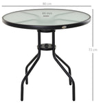Table Ronde Bistro de Jardin Ø 80 x 72H cm Espace Installation Parasol Acier époxy Noir Plateau Verre trempé