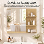 Miroir Salle de Bain avec 3 Étagères 60 x 48 cm, Miroir Mural Modern pour chambre à coucher, bureau, Chêne
