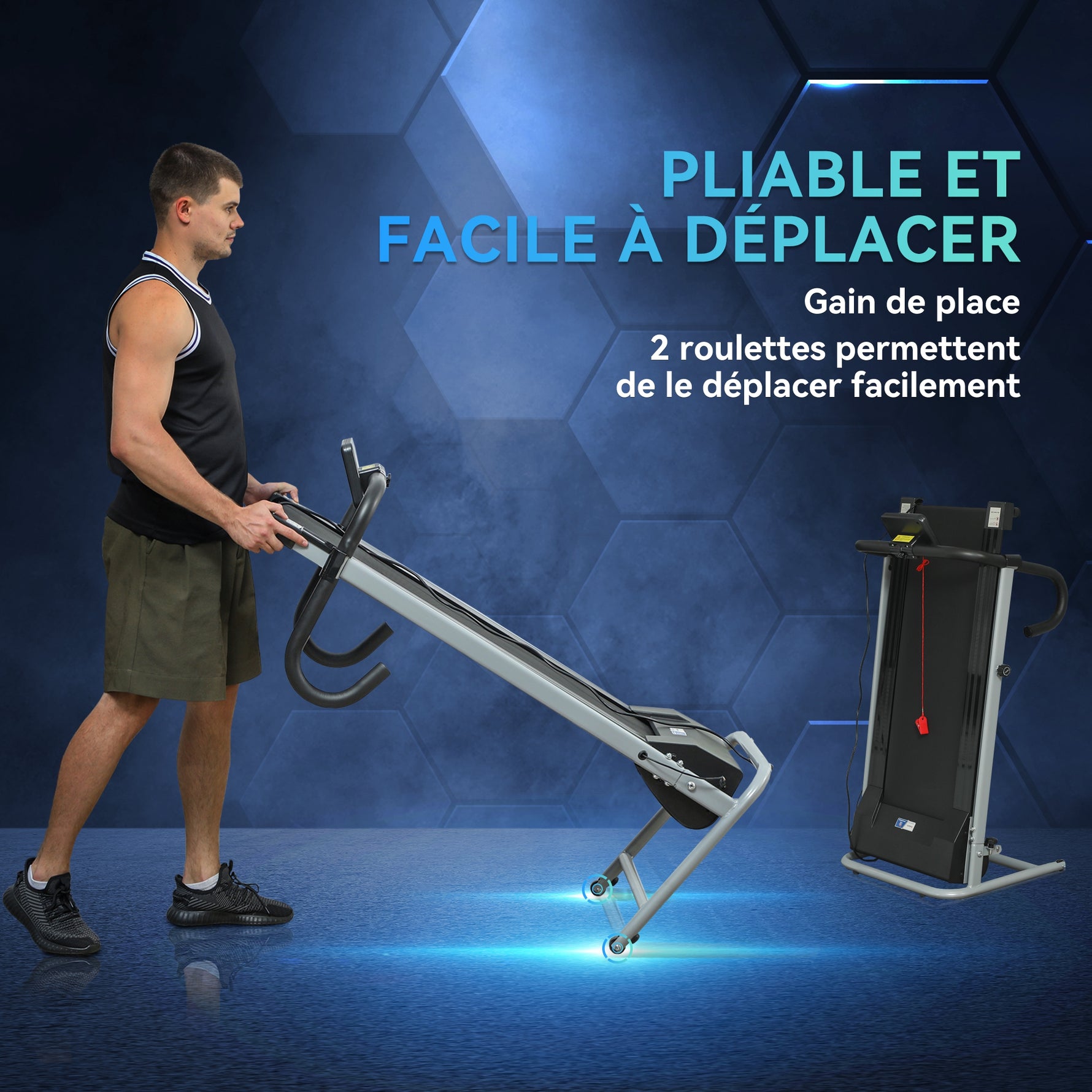 Tapis de course Fitness électrique pliable - .fr x FFHandball - 1 à 10 Km/h écran multifonctions - puissance 500 W