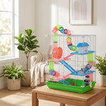 Cage pour hamster et gerbille à 5 étages, habitat sécurisé en grillage métallique avec tunnels, roue, maison et échelles, 46 x 30 x 58 cm, vert