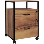 Caisson bureau mobile avec 2 tiroirs, meuble rangement bureau sur roulettes avec barres pour dossiers, marron