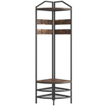 Meuble d'entrée d'angle, vestiaire à 4 niveaux, rangement pour chaussures, 8 patères mobiles, 2 étagères, brun rustique