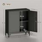 Büroschrank mit 2 Ebenen, Metall-Büroaufbewahrung mit 2 abschließbaren Türen, 80 x 35 x 91 cm, schwarz