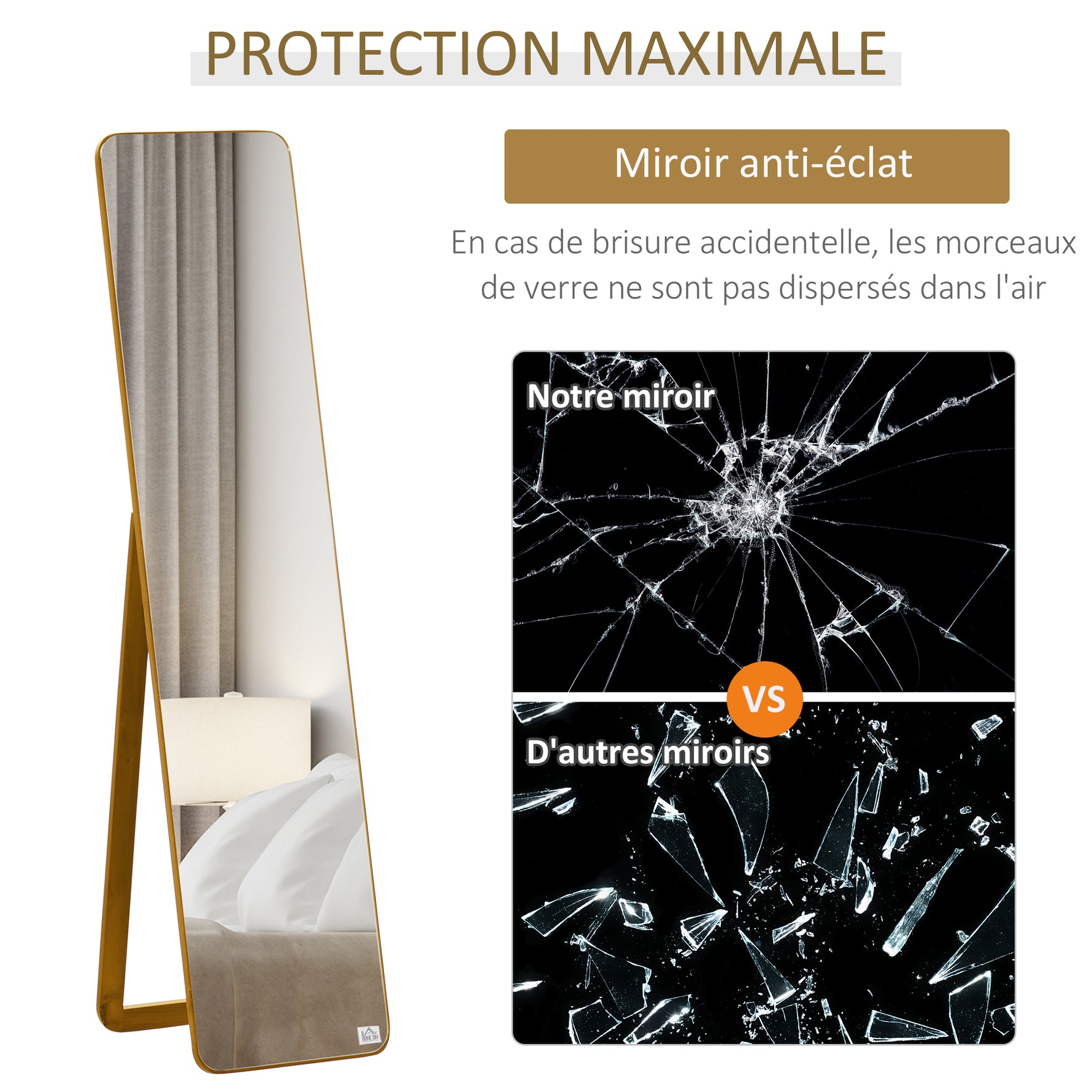 Grand miroir pleine longueur rectangulaire, 37 x 160 cm - miroir sur pied ou mural - pour chambre à coucher, salon et dressing, noyer clair