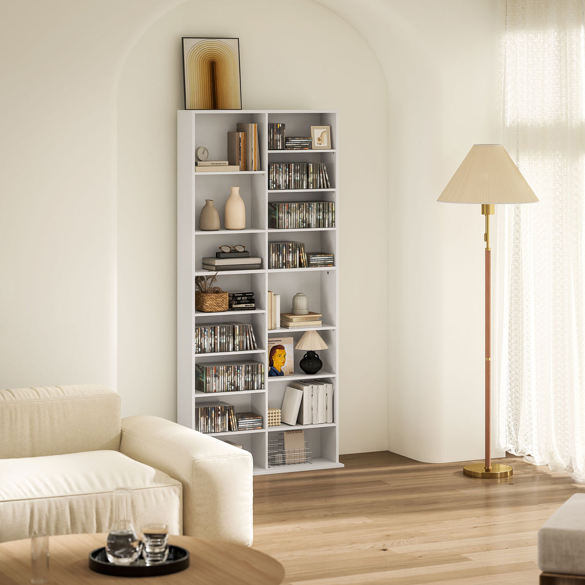 Rangements pour CD et DVD 18 compartiments capacité max. 640 CD/360 DVD 430 Blu-ray 78,5 x 24 x 175 cm blanc