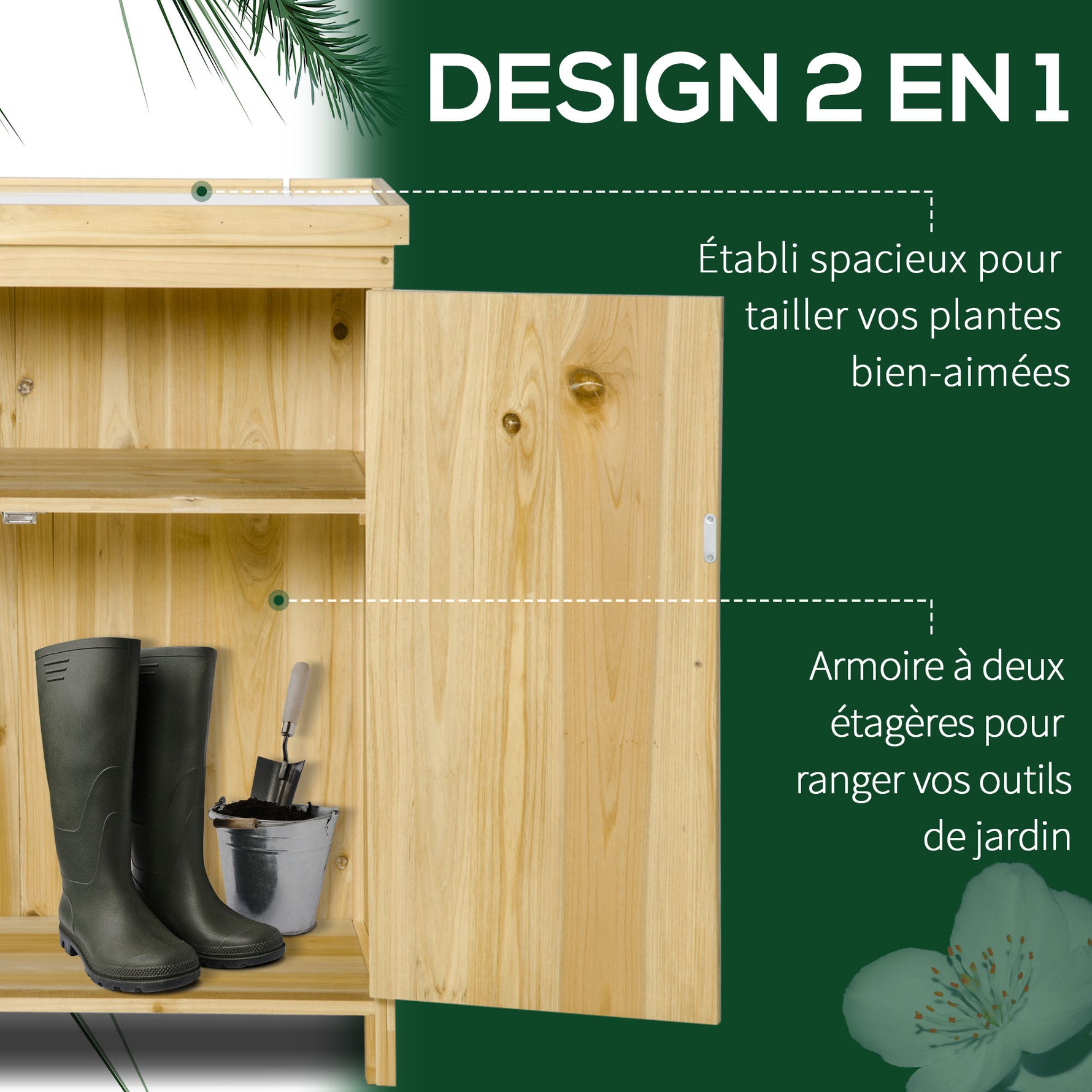 Armoire de jardin armoire de rangement de jardin plateau en métal galvanisé en bois massif 80 x 45 x 92 cm bois naturel