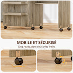 Table de couture pliante meuble couture à abattant avec bacs de rangement, étagère ouverte et roulettes effet bois grisé