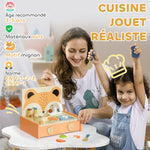 Mini-cuisine en bois jouet enfant avec 12 accessoires poêle spatule condiments fruits légumes - pour 3-5 ans -